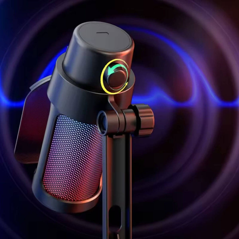 Microfone Gamer Condensador RGB - De Mesa Profissional Podcast Alta Sensibilidade Rbg USB