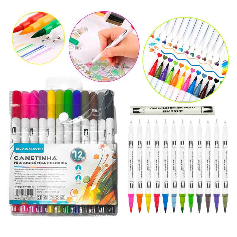 Kit Canetinha Hidrográfica Colorida [12 Cores]