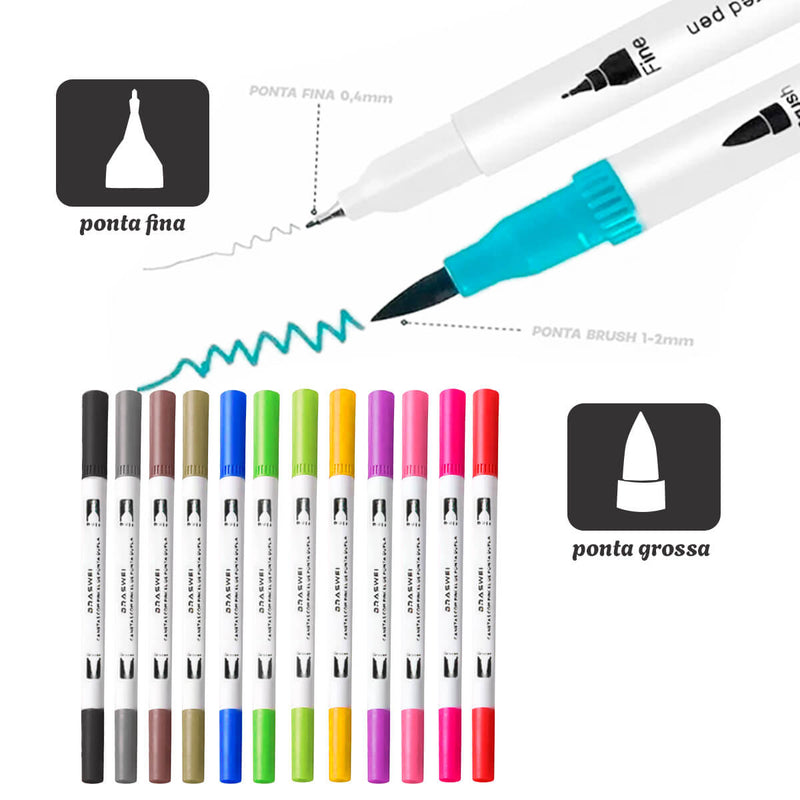 Kit Canetinha Hidrográfica Colorida [12 Cores]