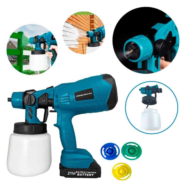 Pistola de Pintura e Pulverizadora Portátil [21V] - Eletrico Portatil 1000ml + 3 Bicos
