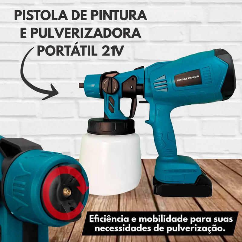 Pistola de Pintura e Pulverizadora Portátil [21V] - Eletrico Portatil 1000ml + 3 Bicos