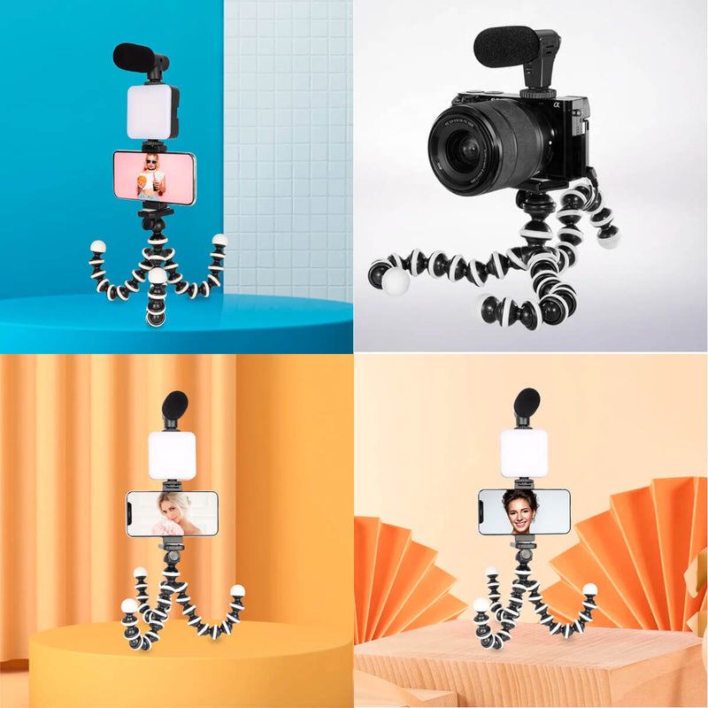 Kit Gravação Youtuber Live Tripé Led Microfone - Tripé 360 Graus