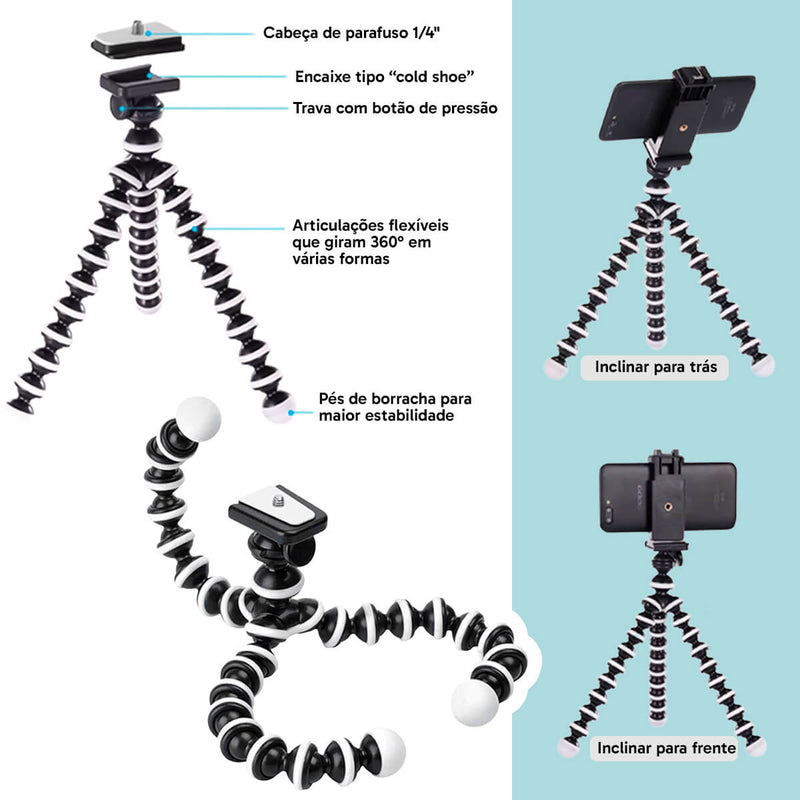 Kit Gravação Youtuber Live Tripé Led Microfone - Tripé 360 Graus