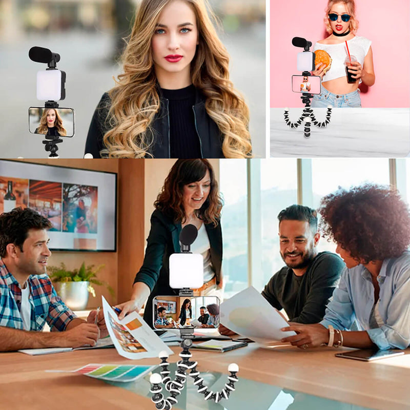 Kit Gravação Youtuber Live Tripé Led Microfone - Tripé 360 Graus