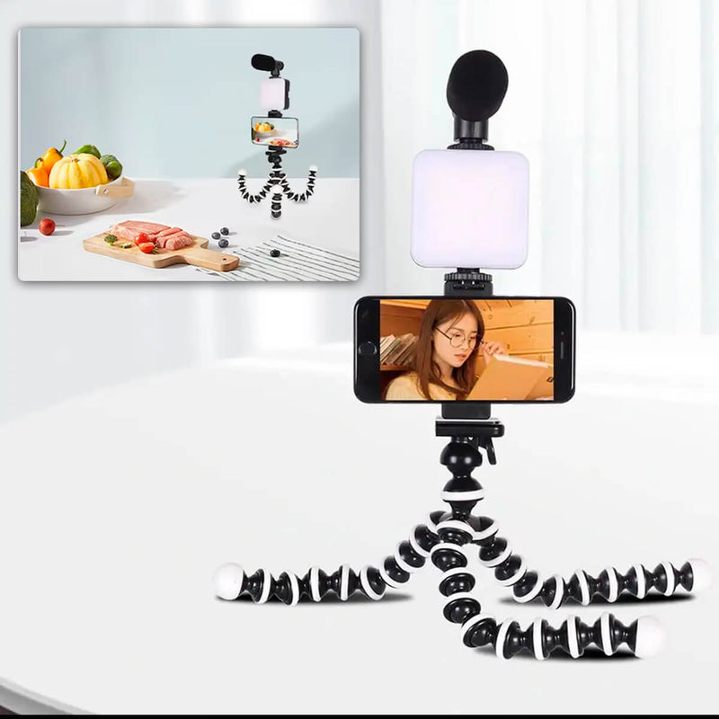 Kit Gravação Youtuber Live Tripé Led Microfone - Tripé 360 Graus