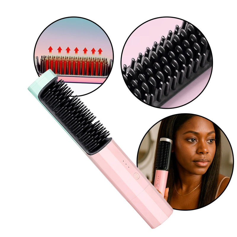 Escova Alisadora de Cabelo Sem Fio - Com Cabo USB e Design Portátil