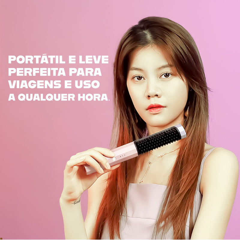 Escova Alisadora de Cabelo Sem Fio - Com Cabo USB e Design Portátil