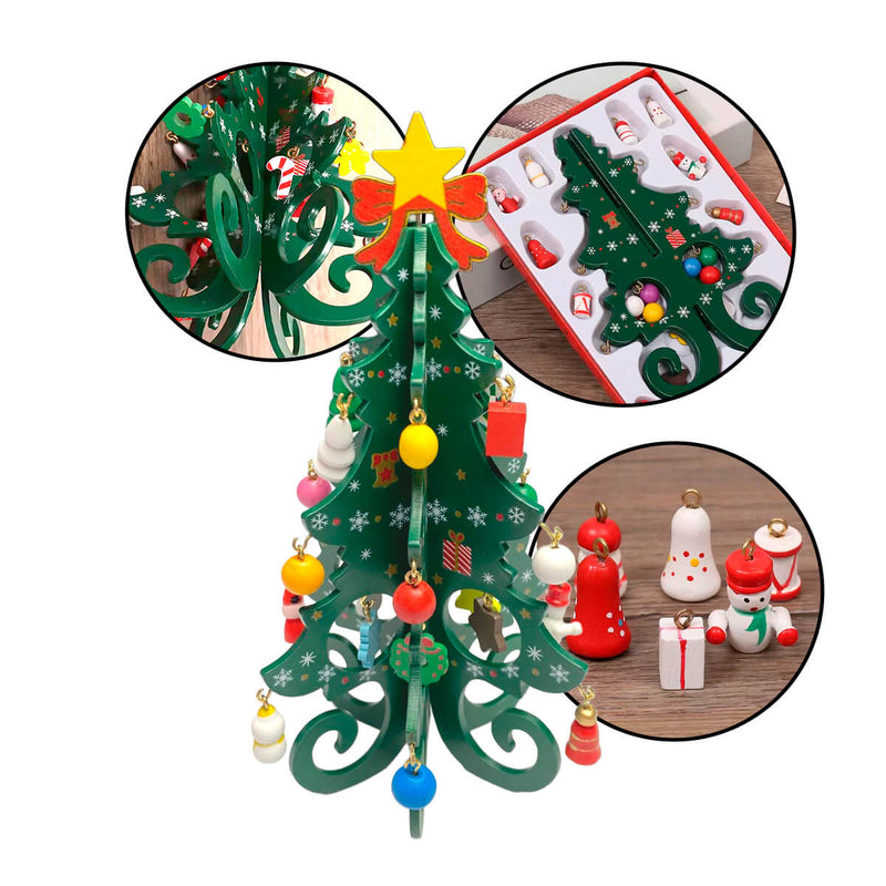 Enfeite de Mesa Natalino Mini Árvore de Natal em Madeira