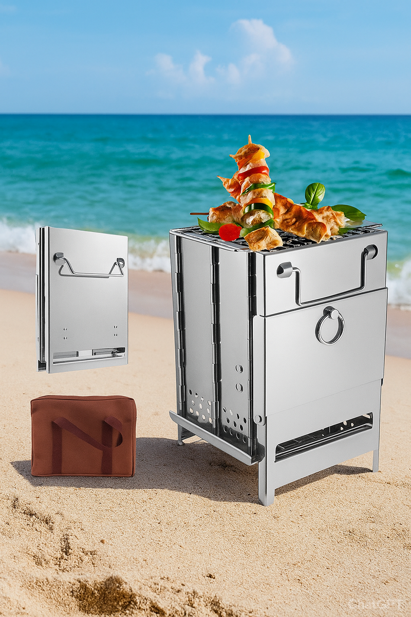 Mini Churrasqueira Inox Dobrável - Portátil Para Camping