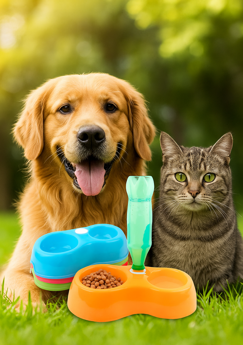 Tigela Dupla Água e Ração - Duplo Automático Para Cães Gatos