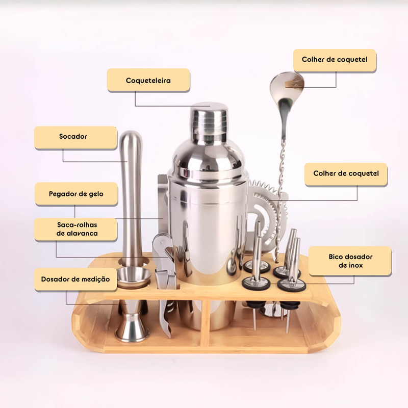 Kit Bartender Profissional Coqueteleira Inox [12 Peças]
