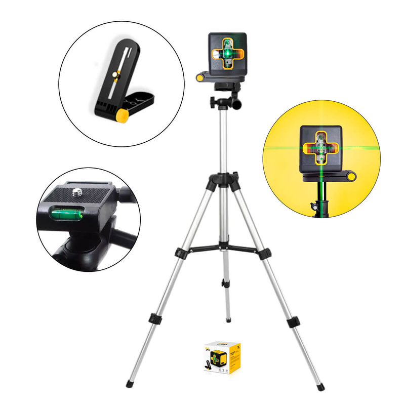 Kit Mini Nível Laser 20m com Tripé [2 Linhas] -Nível com suporte magnético