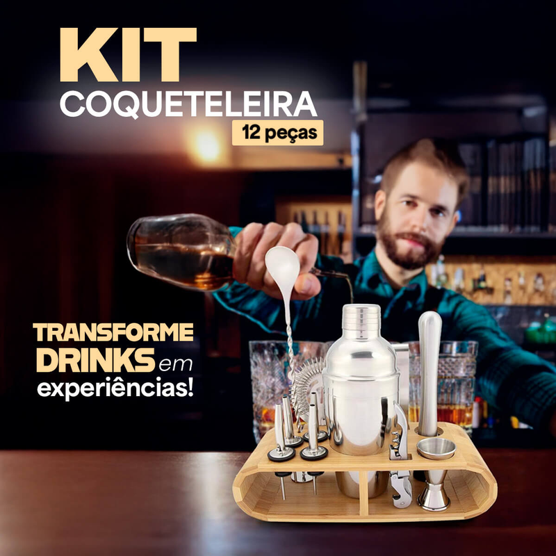 Kit Bartender Profissional Coqueteleira Inox [12 Peças]